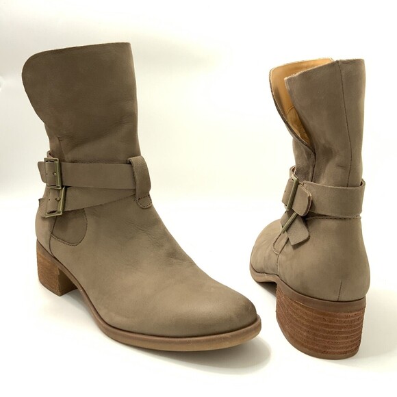 Korks Boots Women Size 9M Tan Double Harness Stacked Block Heel Comfort - Picture 3 of 12